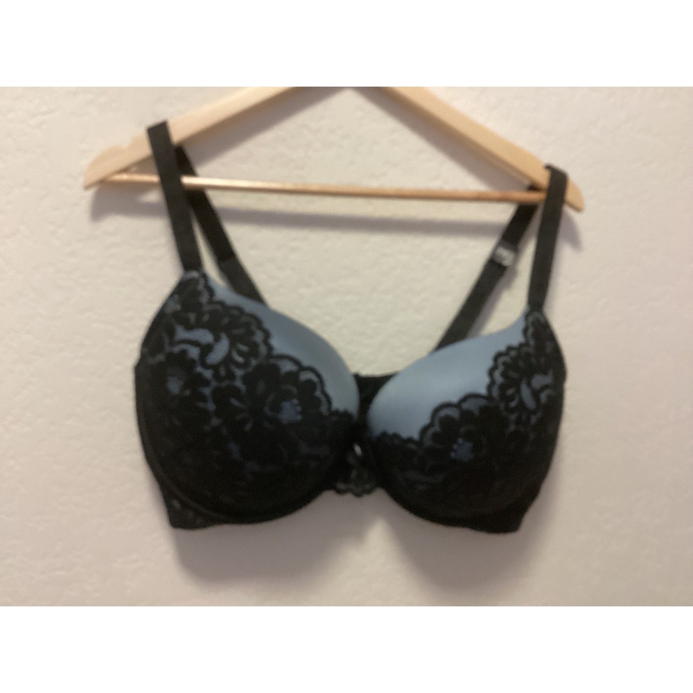 Torrid Tara Lynn PushUp Plunge Bra Womens 40F Black Blue Lace Underwire 11432666